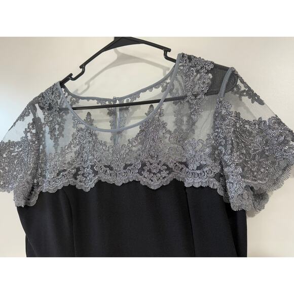 Elegant Black & Silver Lace Gown,Mother of the Bride | Full Formal Dress Size 14 - Picture 9 of 9